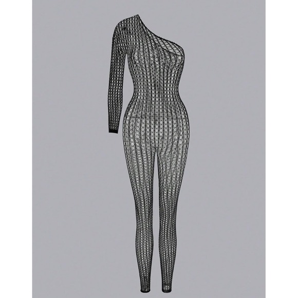 Tender Whisper Tops - Tender Whisper One Shoulder Fishnet Bodysuit Black One Size XXS-XXL NWT